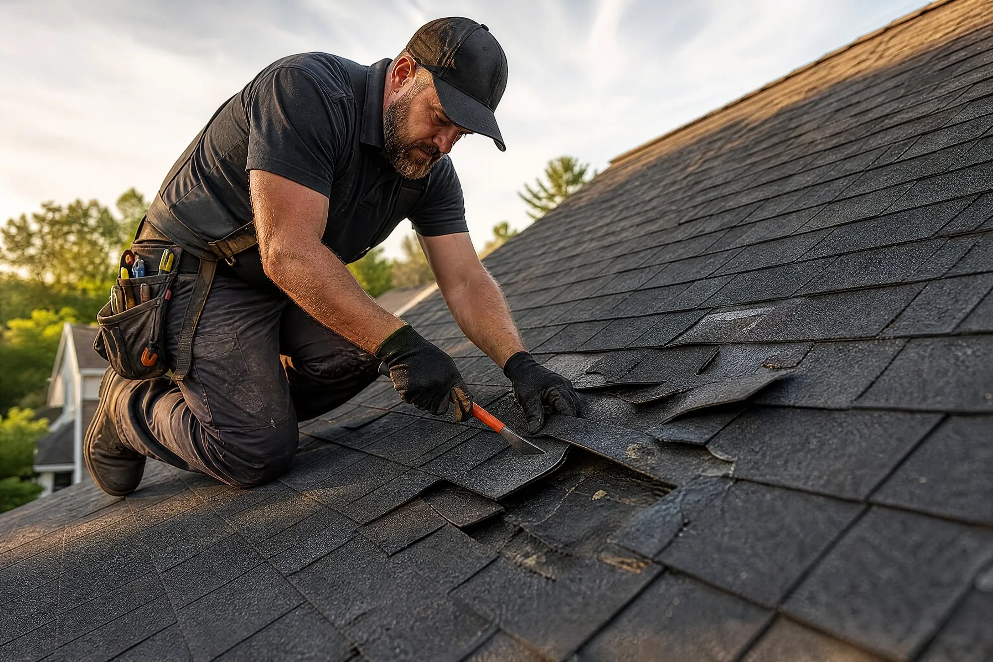 Roofing crew at work